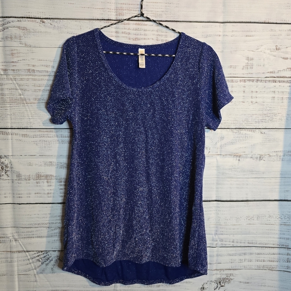 LulaRoe Womans Blue Metalic Short‎ Sleeve Blouse Size Medium